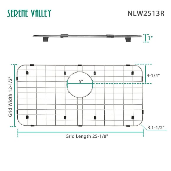 Serene Valley 25-1/4" X 12-1/2“ Sink Grid Rear Drain Corner Radius NLW2513R NEW - Picture 1 of 10